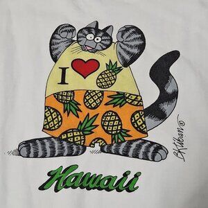 B Kliban Cats T Shirt Mens XL Love Pineapple Muscle Cat White Hawaii USA 2X Side